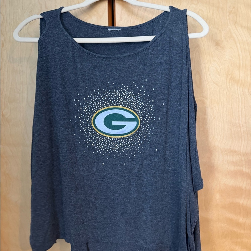 NFL Women's Long Sleeve Tee - Gray with Green Logo